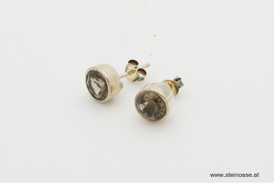 Ohrstecker Rauchquarz facettiert - Silber 8mm